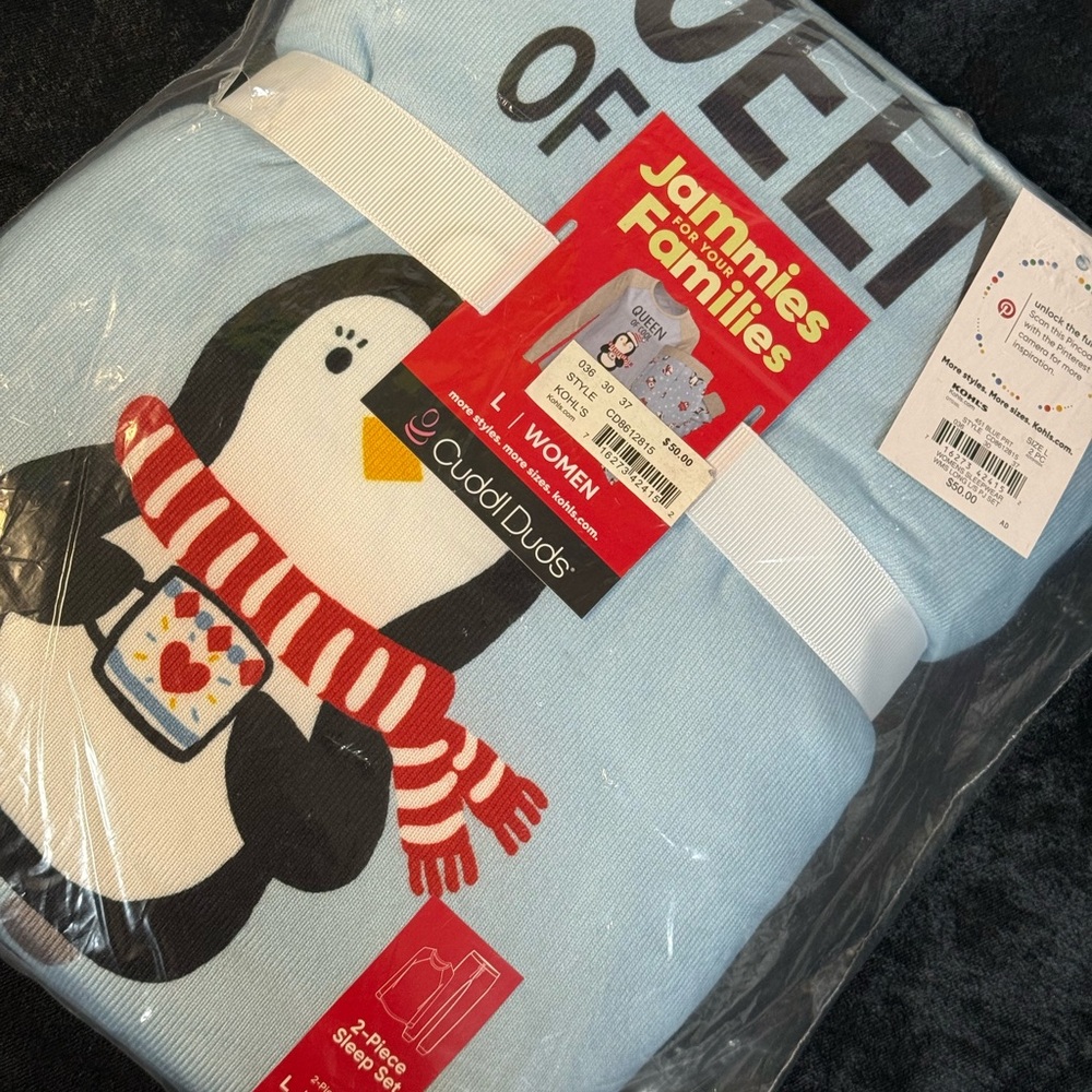 Cuddl Duds Light Blue Penguin Pajama Set